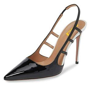 FSJ Pointy Toe Cutout Slip On Pumps Stiletto Heel